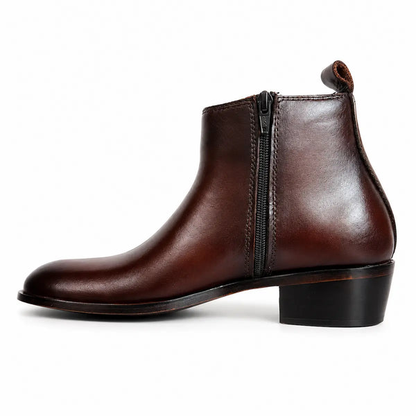 Two Inch Cuban Heel & Pointed Toe Leather Chelsea - Brown