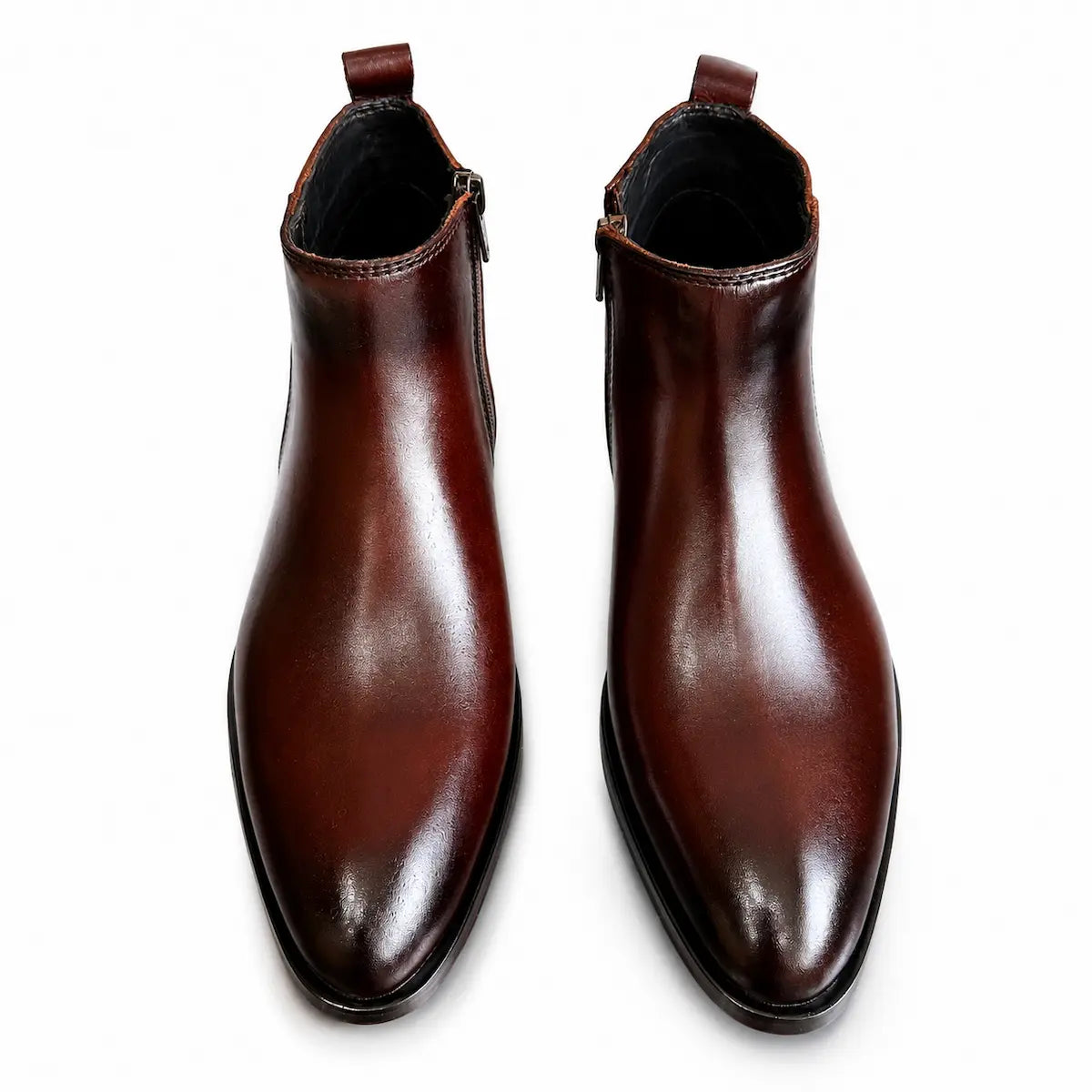 Two Inch Cuban Heel & Pointed Toe Leather Chelsea - Brown