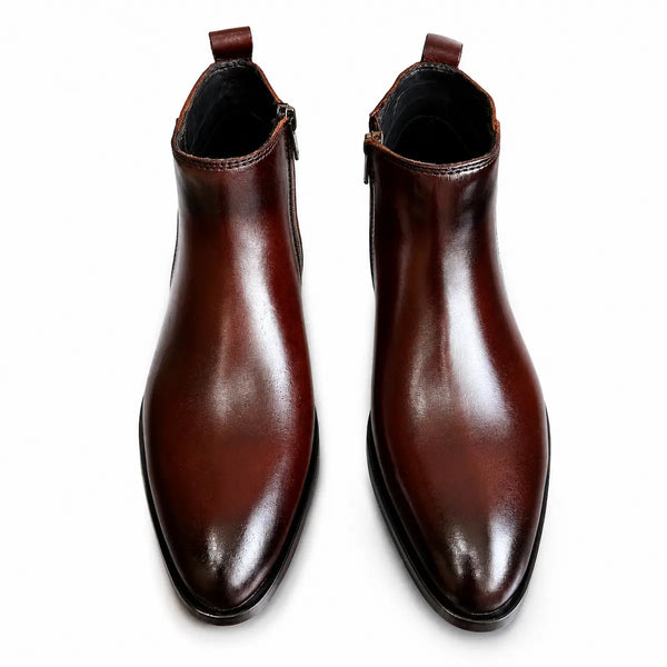Two Inch Cuban Heel & Pointed Toe Leather Chelsea - Brown