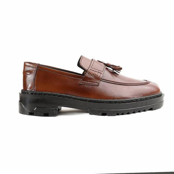 Leather Chunky Tassel Loafers - Brown