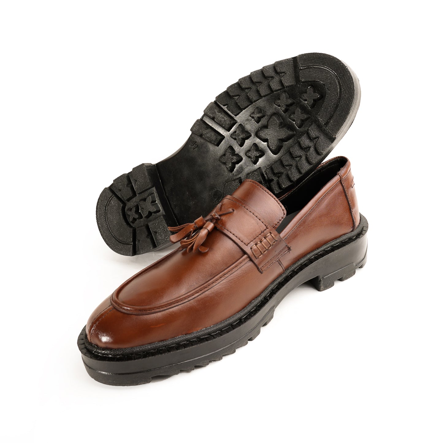 Leather Chunky Tassel Loafers - Brown