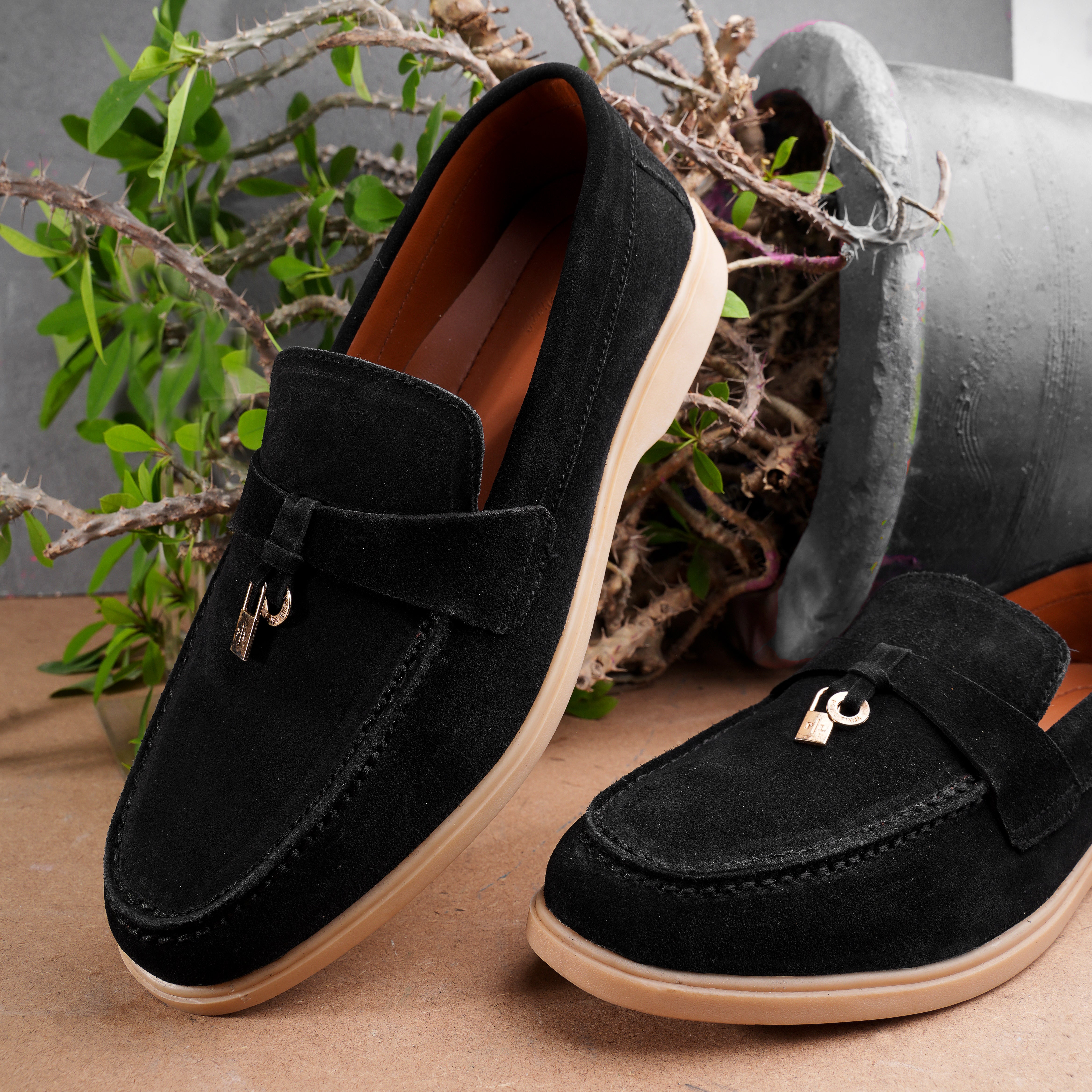 Premium Suede Leather Tassel Loafers - Black