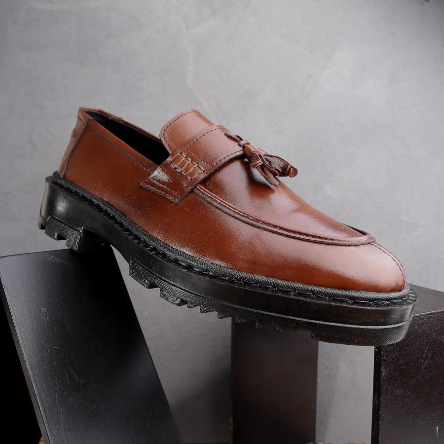 Leather Chunky Tassel Loafers - Brown
