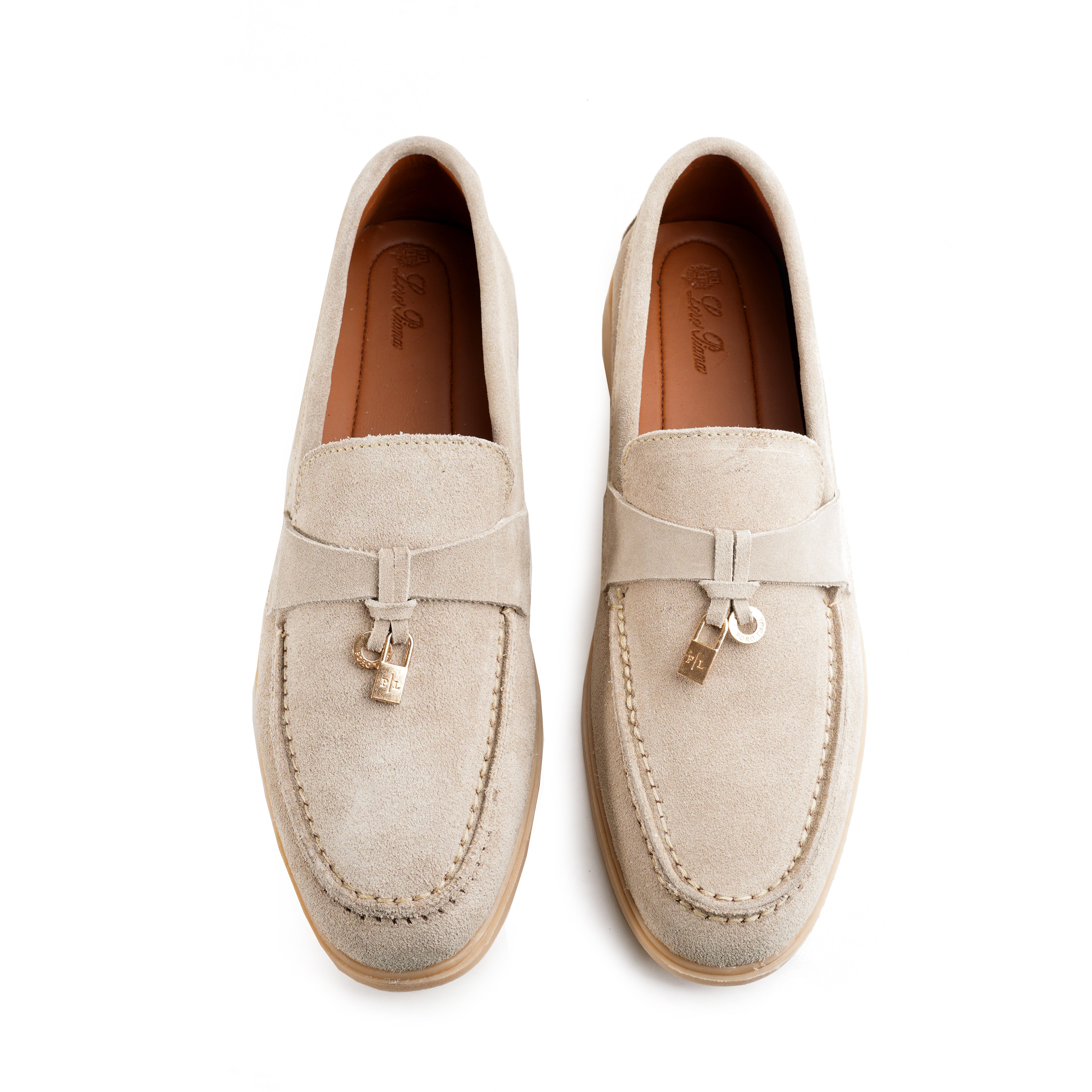 Premium Suede Leather Tassel Loafers - Beige