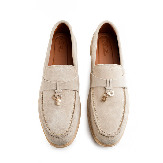 Suede Tassel Loafers - Beige