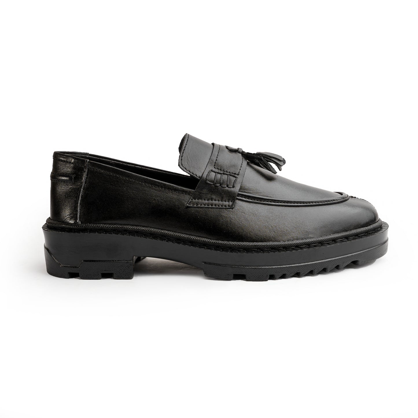 Leather Chunky Tassel Loafers - Black