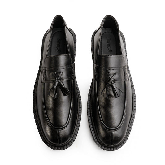 Leather Chunky Tassel Loafers - Black