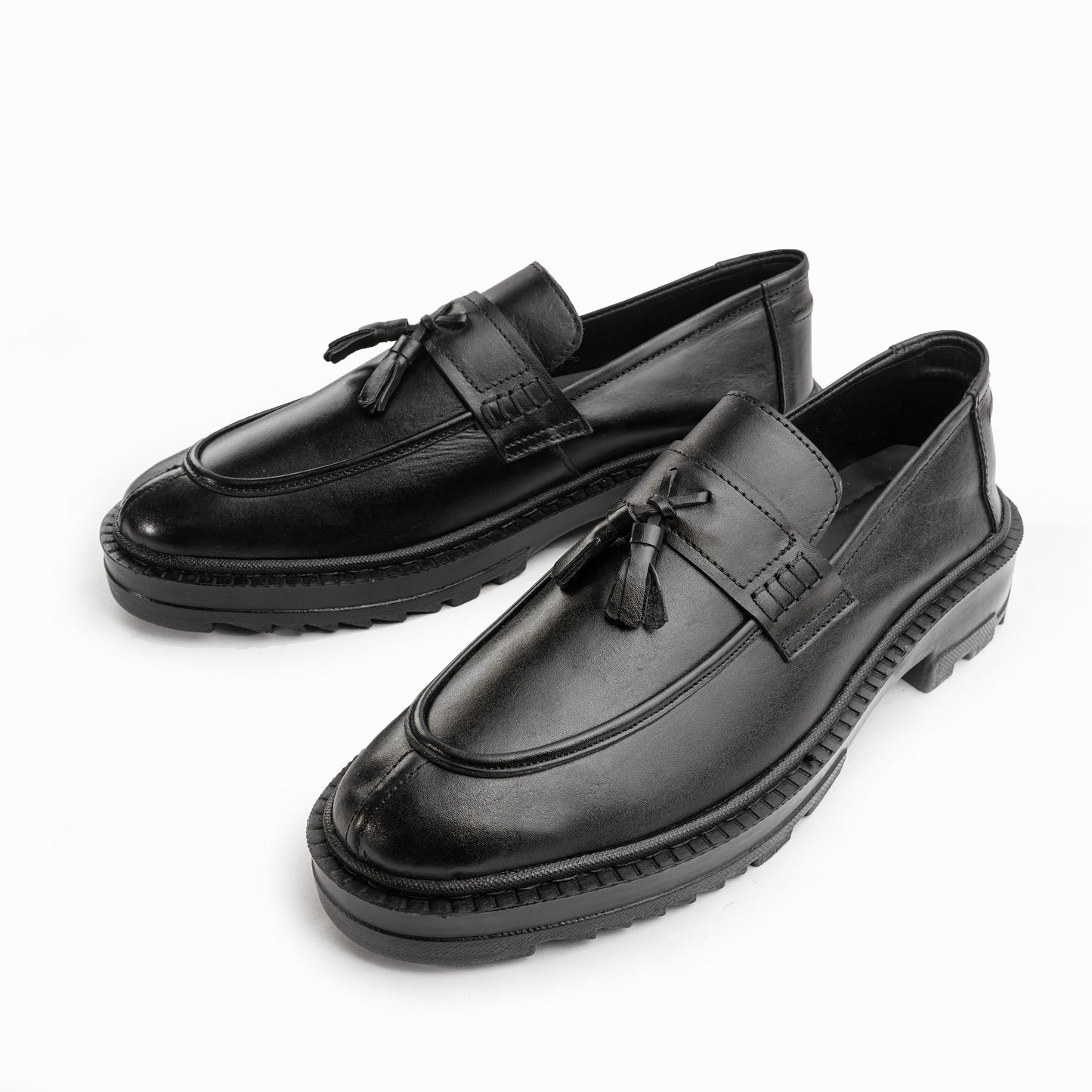 Leather Chunky Tassel Loafers - Black