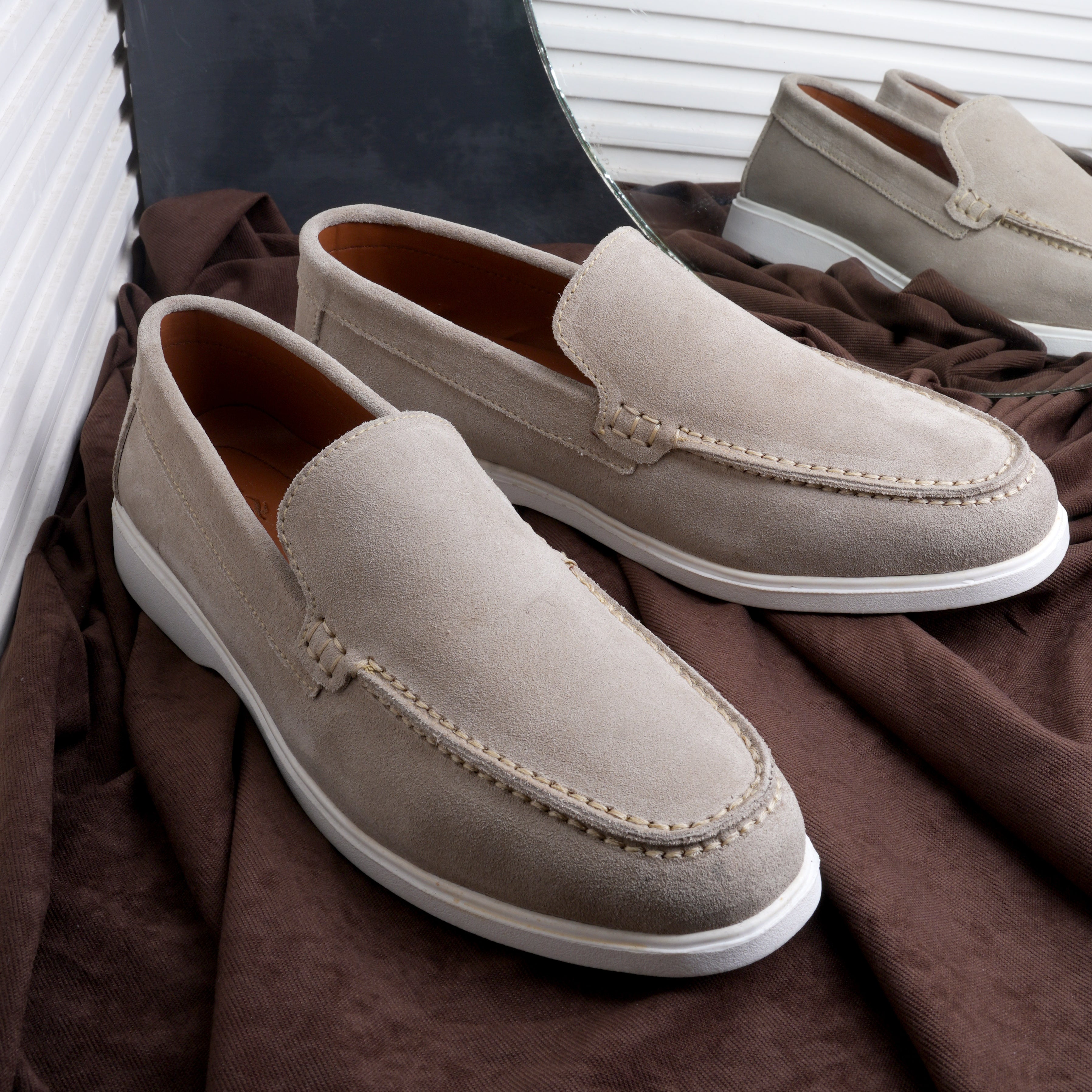 Premium Suede Leather Loafers - Beige