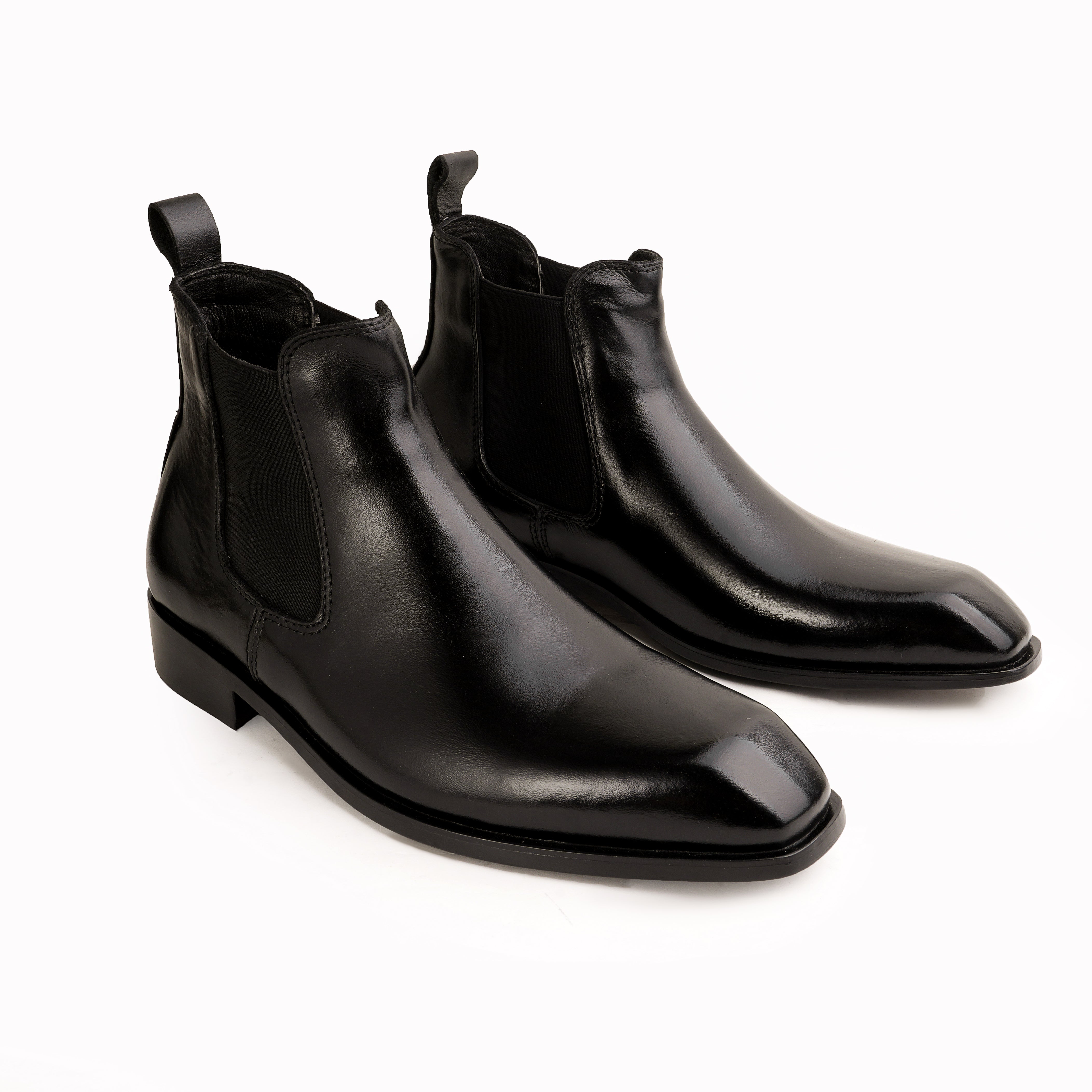 Premium Leather Italian Cut Down Toe Chelsea Boots - Black