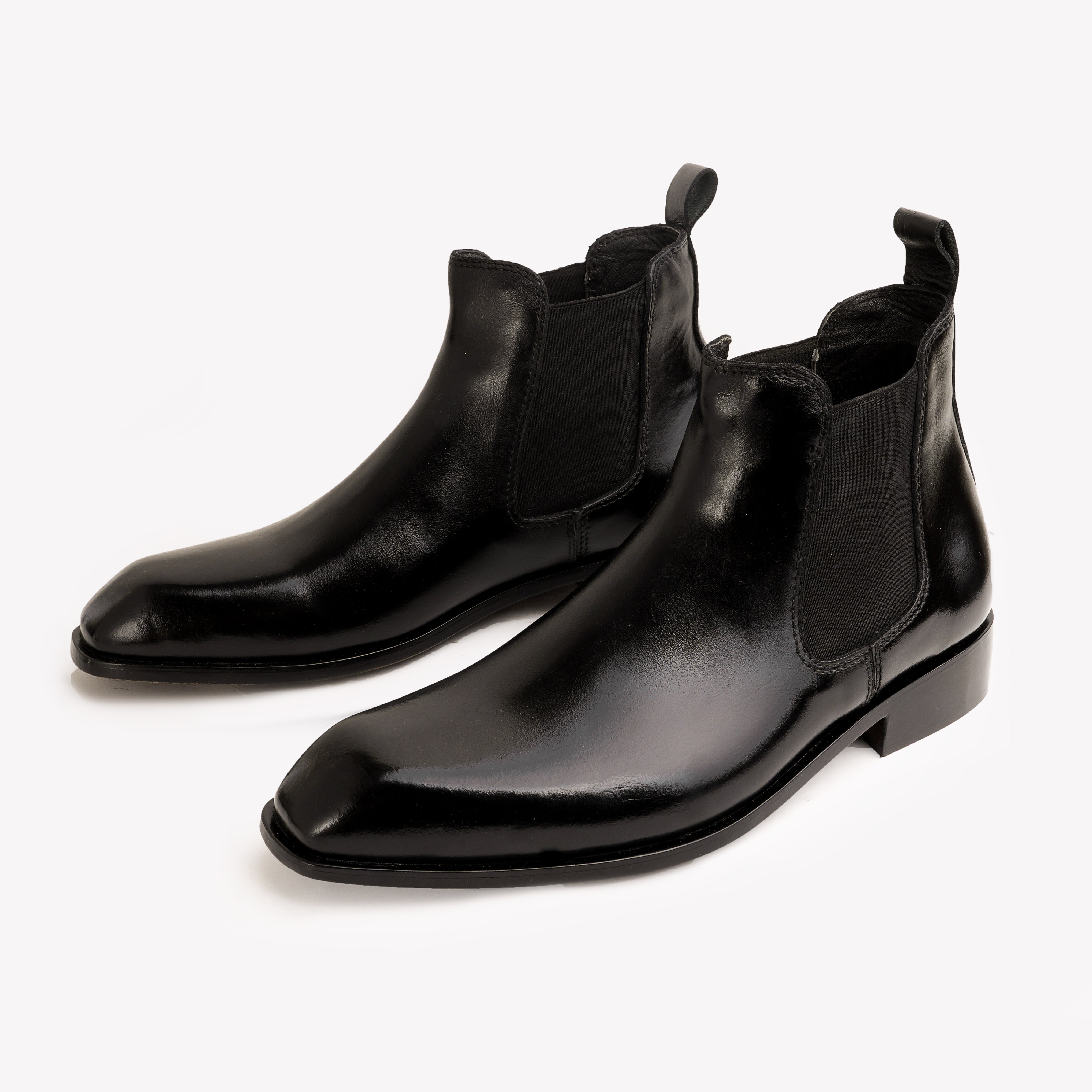 Premium Leather Italian Cut Down Toe Chelsea Boots - Black