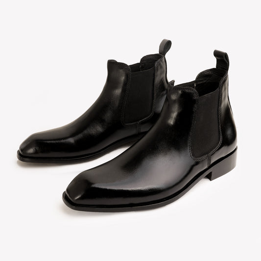 Italian Cut Down Toe Leather Chelsea - Black