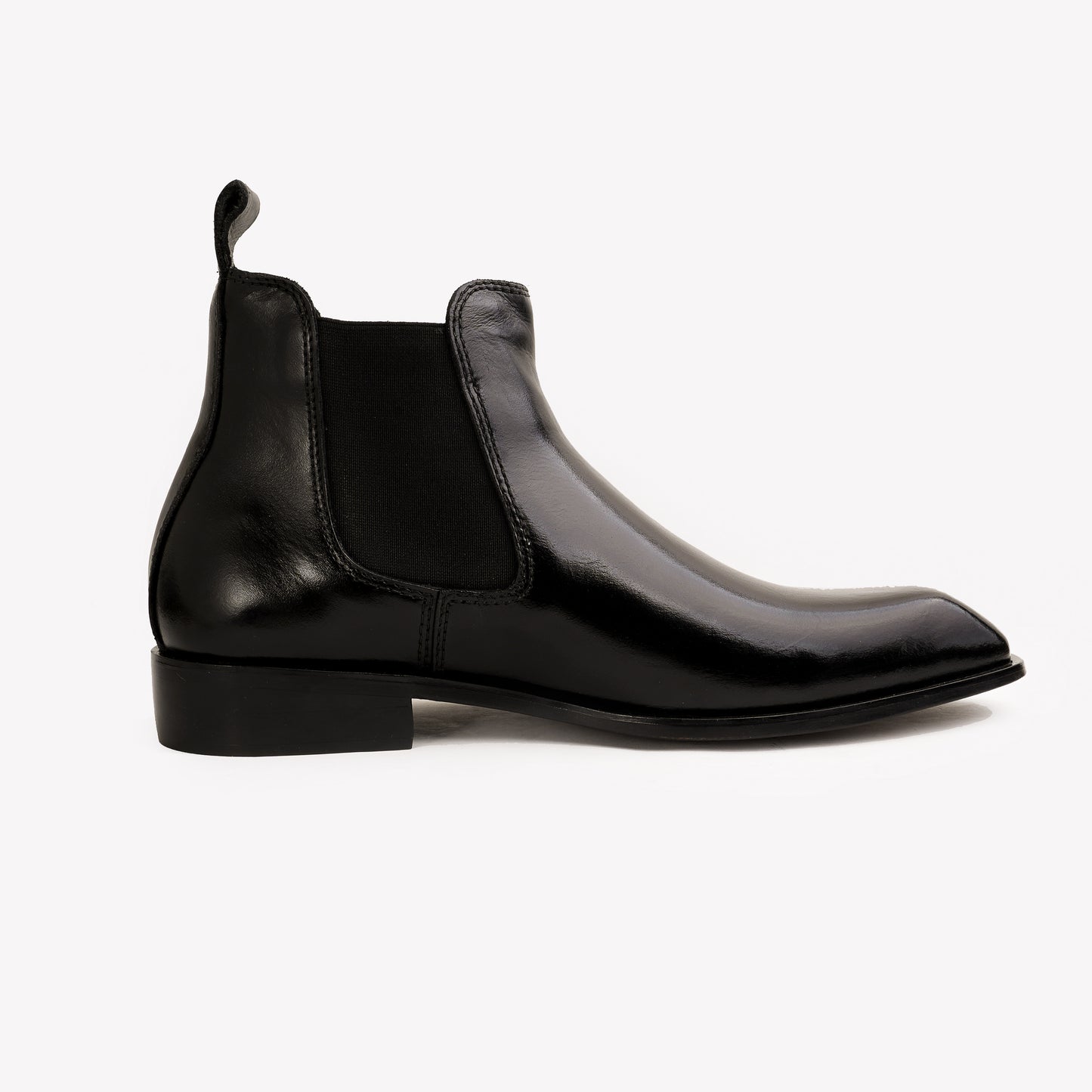 Italian Cut Down Toe Leather Chelsea - Black