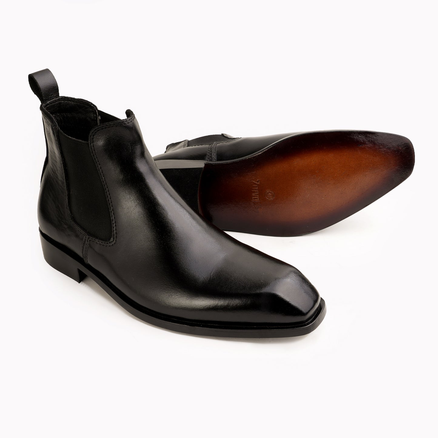 Italian Cut Down Toe Leather Chelsea - Black