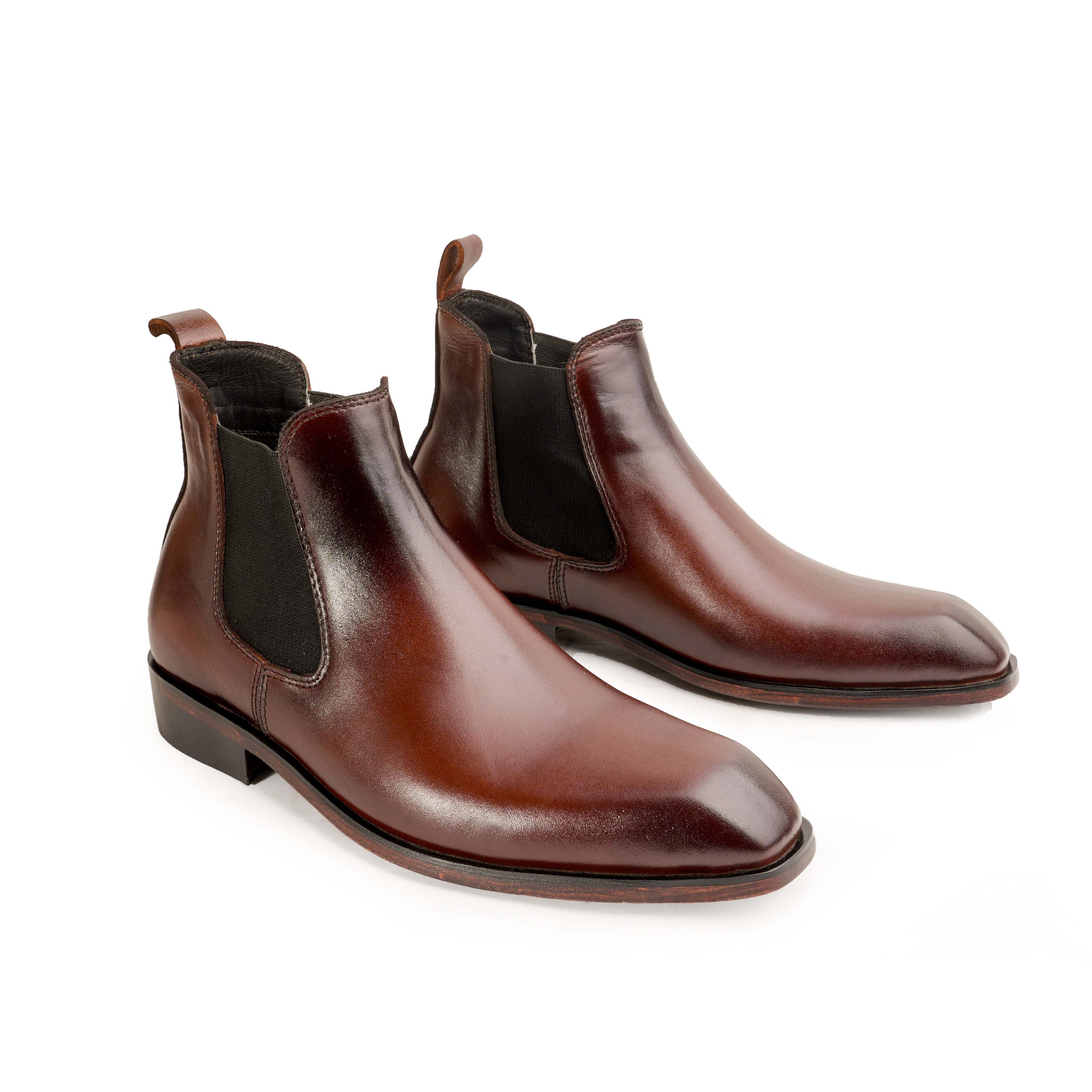 Premium Leather Italian Cut Down Toe Chelsea Boots - Milanese Monk-Brown