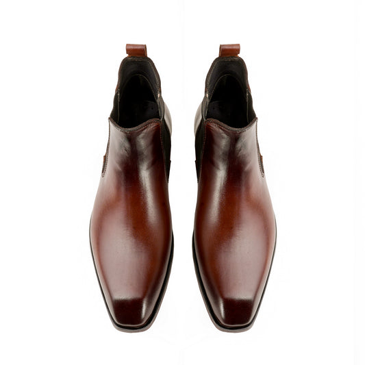Italian Cut Down Toe Leather Chelsea - Brown