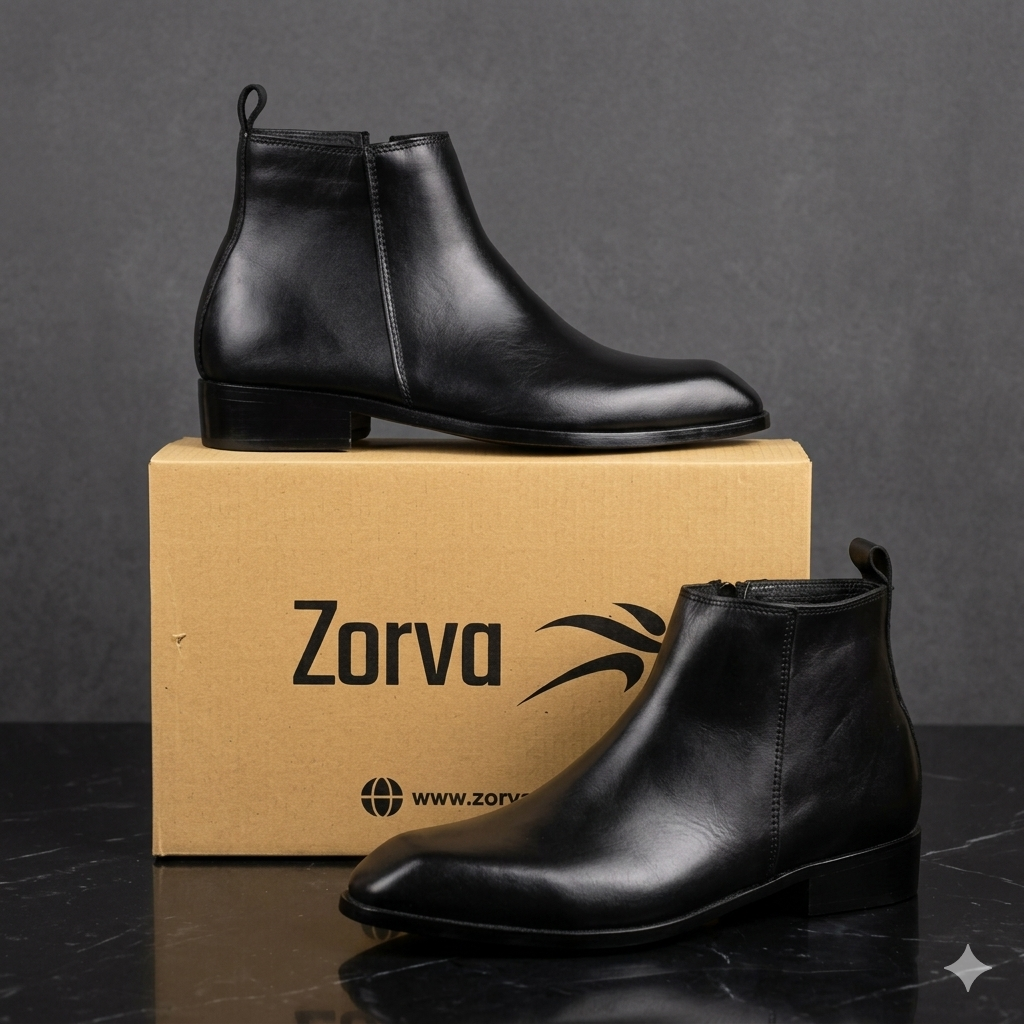 Premium Leather Italian Cut Down Toe Side-Zip Chelsea Boots - Black