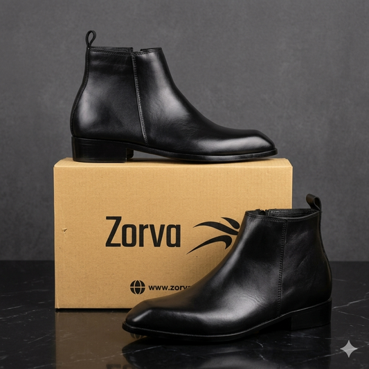Premium Leather Italian Cut Down Toe Side-Zip Chelsea Boots - Black