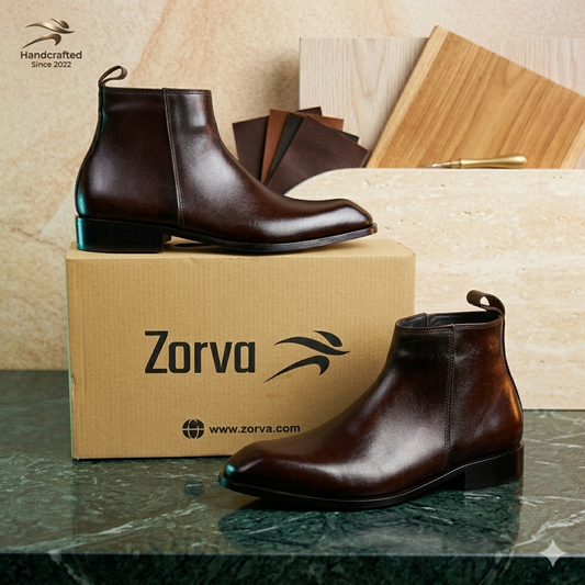 Premium Leather Italian Cut Down Toe Side-Zip Chelsea Boots - Brown