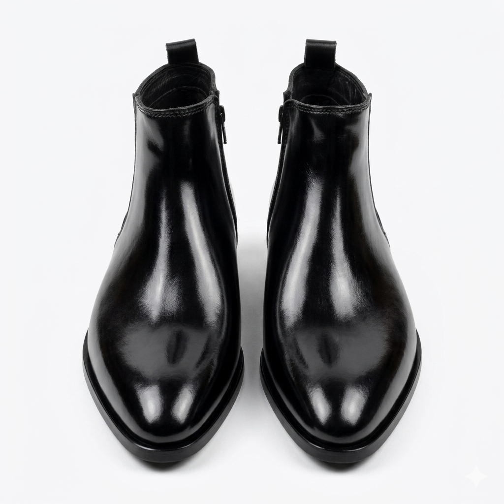 Two Inch Cuban Heel & Pointed Toe - Premium Leather Chelsea - Black