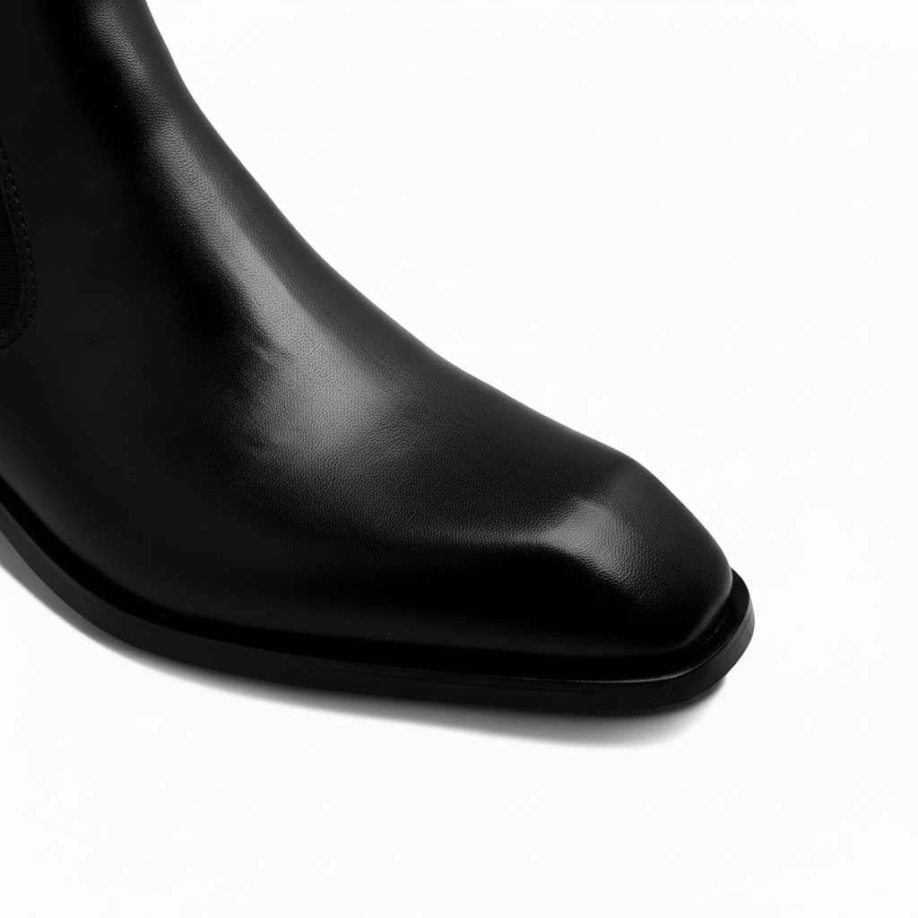 Premium Leather Italian Cut Down Toe Chelsea Boots - Black