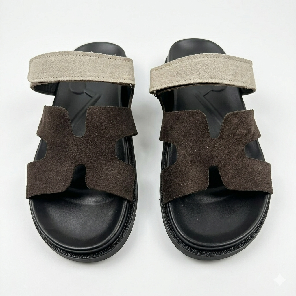 Zorva Medicated Suede Leather Sandals - Beige & Brown