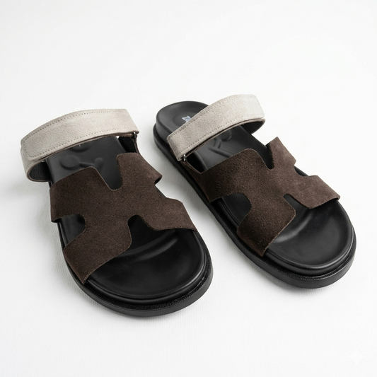 Medicated Suede Leather Stealth Sandals - Beige & Brown