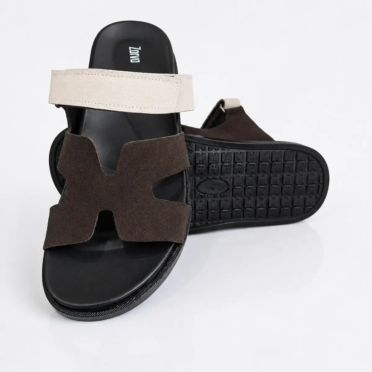 Medicated Suede Leather Stealth Sandals - Beige & Brown