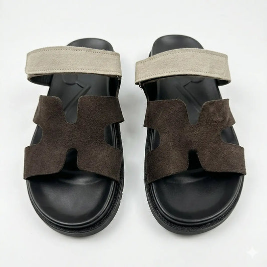 Medicated Suede Leather Stealth Sandals - Beige & Brown