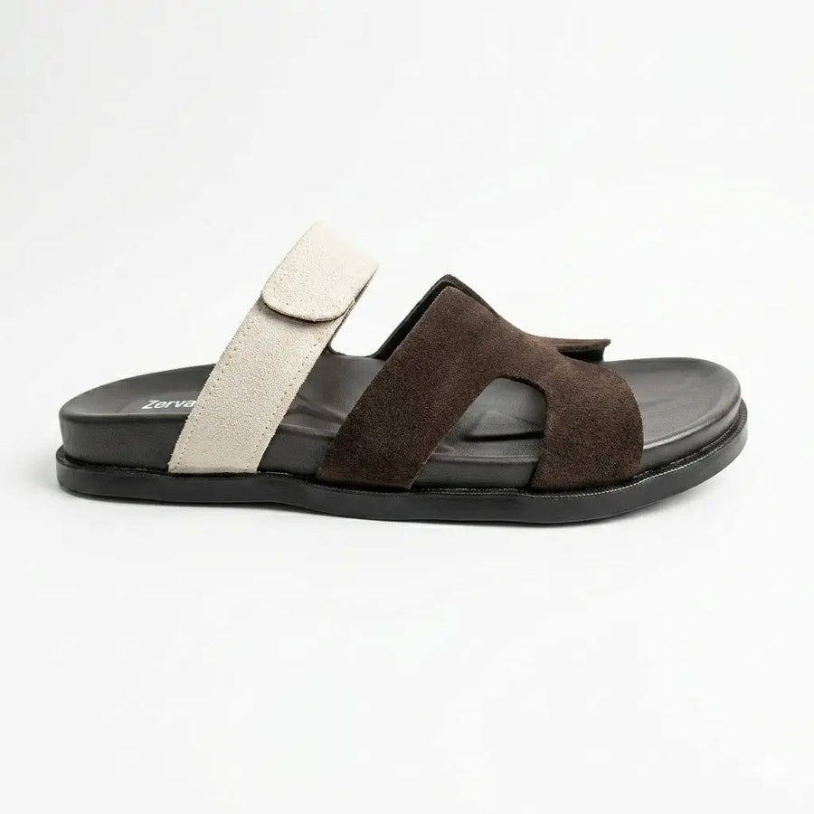 Medicated Suede Leather Stealth Sandals - Beige & Brown