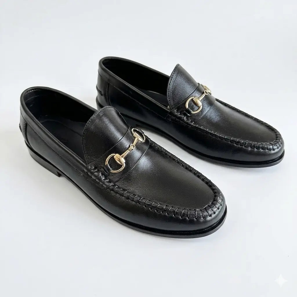 Horsebit Classic Leather Loafers - Black