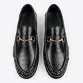 Leather Croc Horsebit Vintage Loafers - Black
