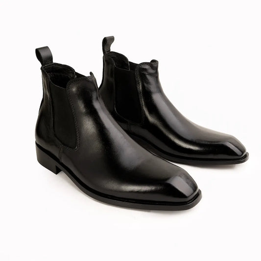 Italian Cut Down Toe Leather Chelsea - Black