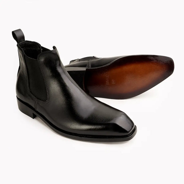 Italian Cut Down Toe Leather Chelsea - Black
