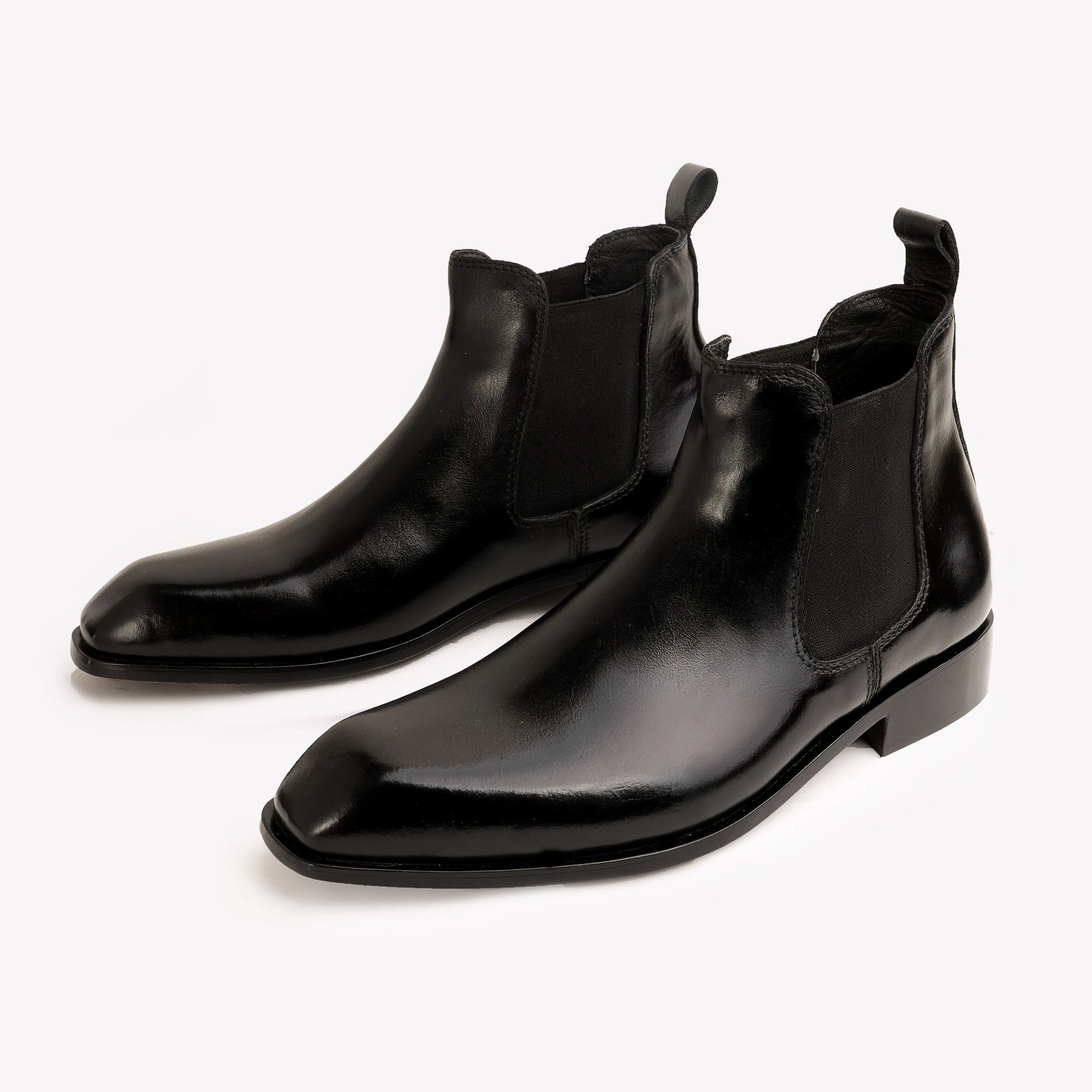 Italian Cut Down Toe Leather Chelsea - Black