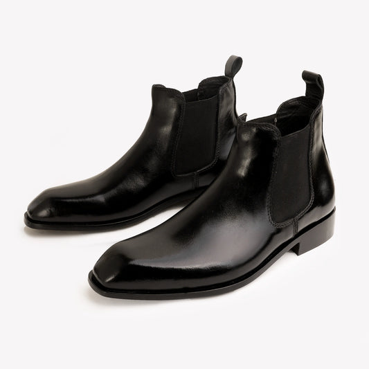 Italian Cut Down Toe Leather Chelsea - Black
