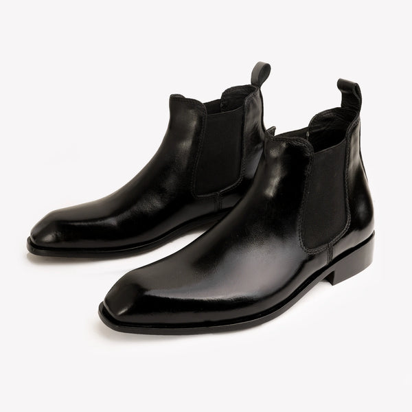 Italian Cut Down Toe Leather Chelsea - Black