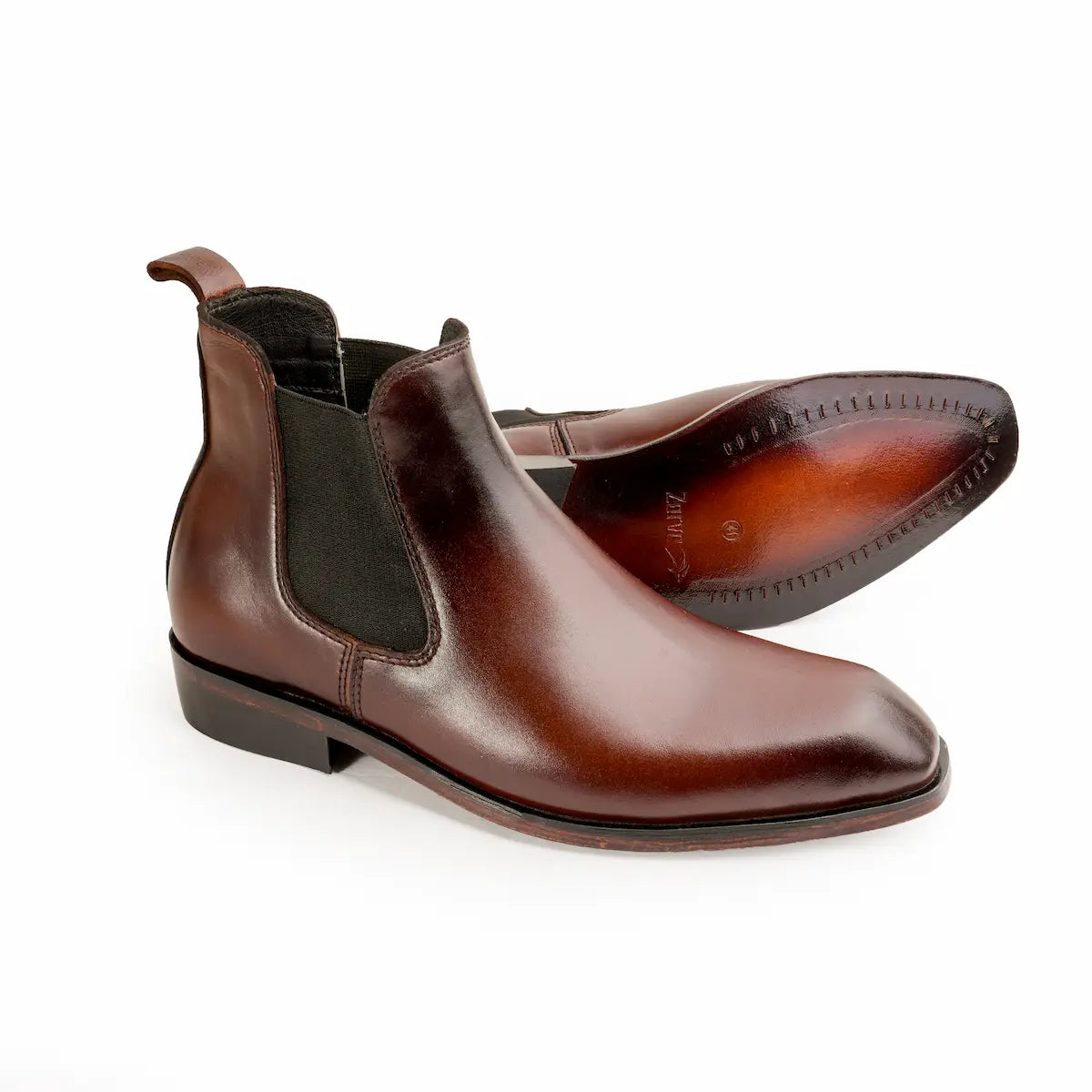 Italian Cut Down Toe Leather Chelsea - Brown
