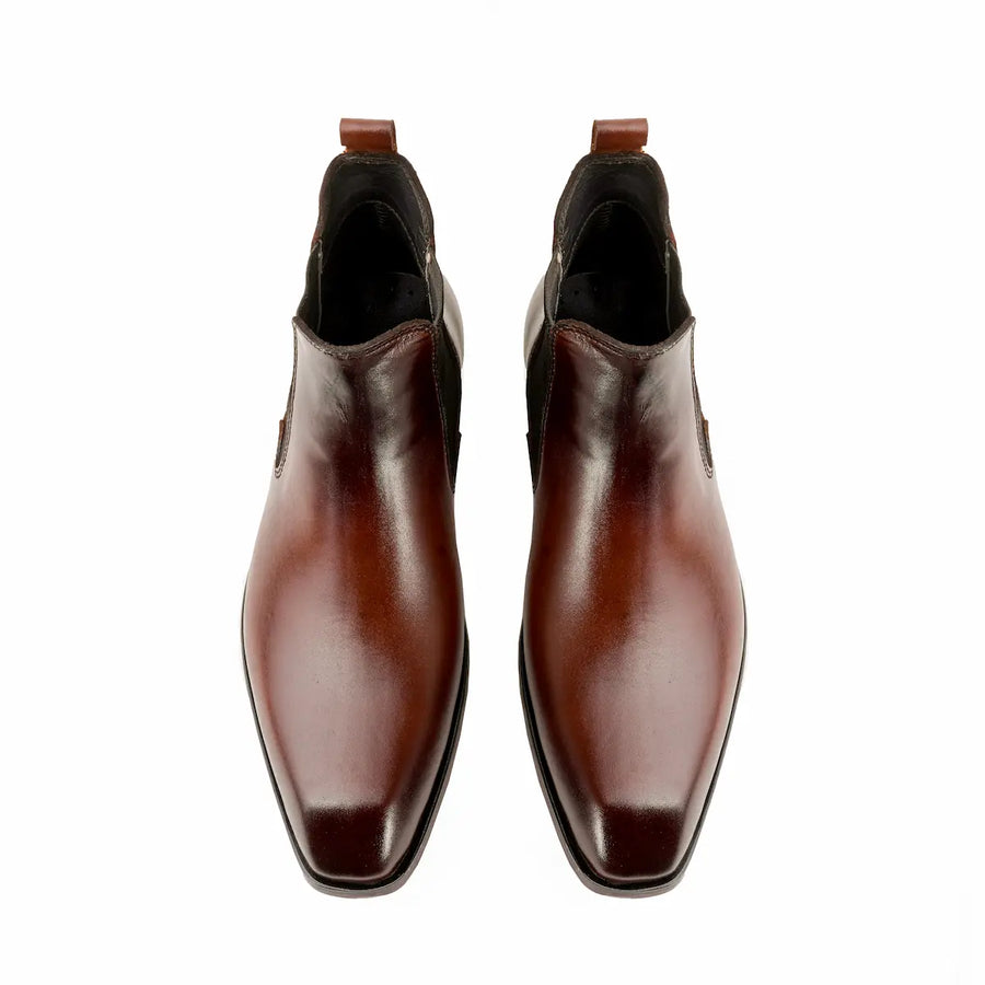 Italian Cut Down Toe Leather Chelsea - Brown