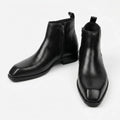 Italian Cut Down Toe Leather Chelsea - Side Zip - Black