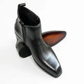 Italian Cut Down Toe Leather Chelsea - Side Zip - Black
