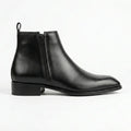 Italian Cut Down Toe Leather Chelsea - Side Zip - Black