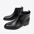 Italian Cut Down Toe Leather Chelsea - Side Zip - Black