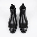 Italian Cut Down Toe Leather Chelsea - Side Zip - Black
