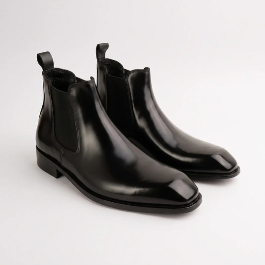 Italian Cut Down Toe Leather Chelsea - Black