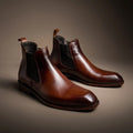 Italian Cut Down Toe Leather Chelsea - Brown