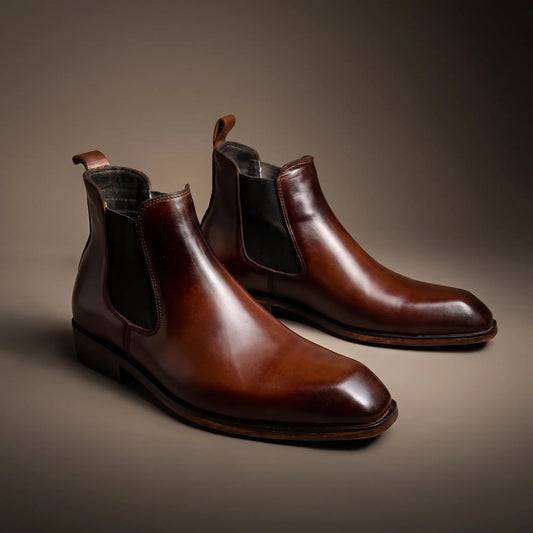 Italian Cut Down Toe Leather Chelsea - Brown