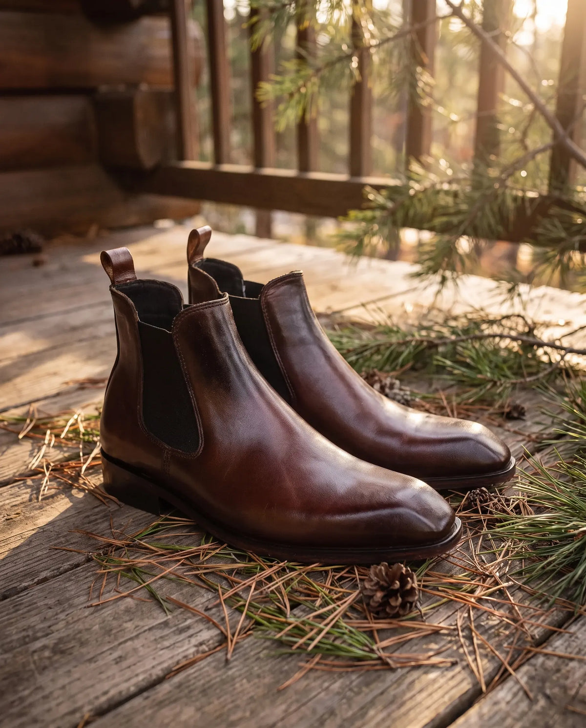 Italian Cut Down Toe Leather Chelsea - Brown