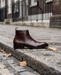 Italian Cut Down Toe Leather Chelsea - Side Zip - Brown