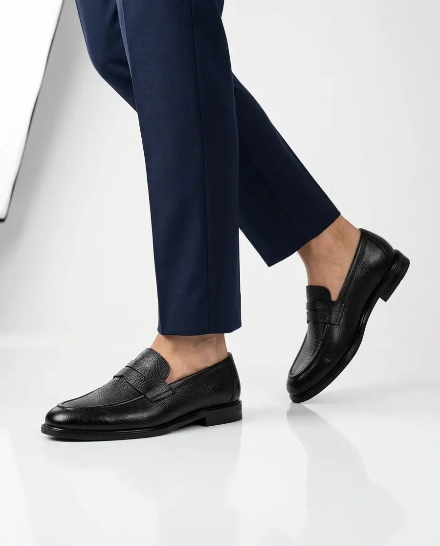 Executive Leather Penny Loafer - Black